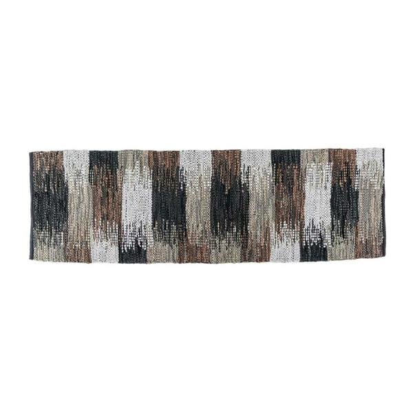 HOMESCAPES Black, Grey & Brown Real Leather Handwoven Cutshuttle Rug
