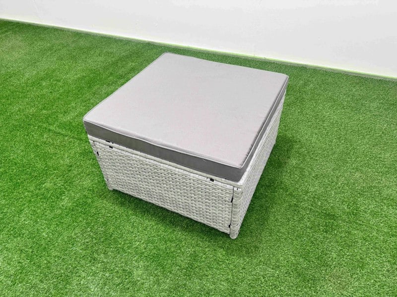 Fimous 10 Seater Rattan Outdoor Garden Furniture Set with Fire Pit Dining Table, 2 Sofas, 2 Side Tables, 2 Chairs & 2 Footstools - Light Grey