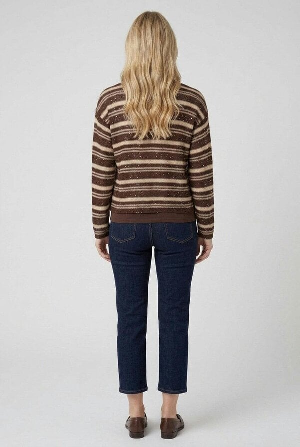 Izabel London Striped Relaxed Fit Drop Shoulder Jumper