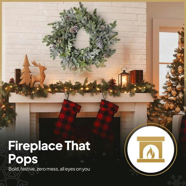 60cm Green Cypress Pine Wreath with Pine Cones, Realistic PE Foliage for Festive Door and Home Displays image 4