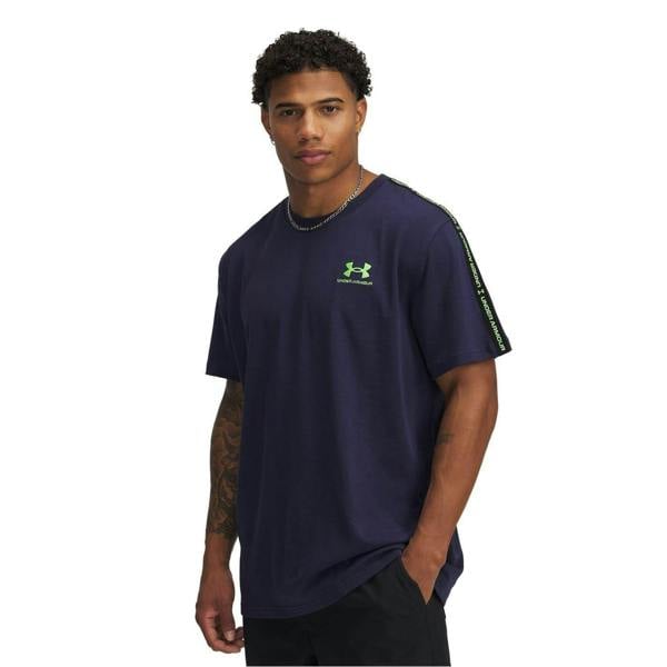 Under Armour Mens Icon Crew Neck Regular T-Shirt - Navy/Cyber Green - 