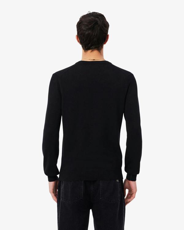 Lacoste Monochrome Jersey Mens V Neck Sweater - Black 031 | CHO | Designer Mens Sweatshirts