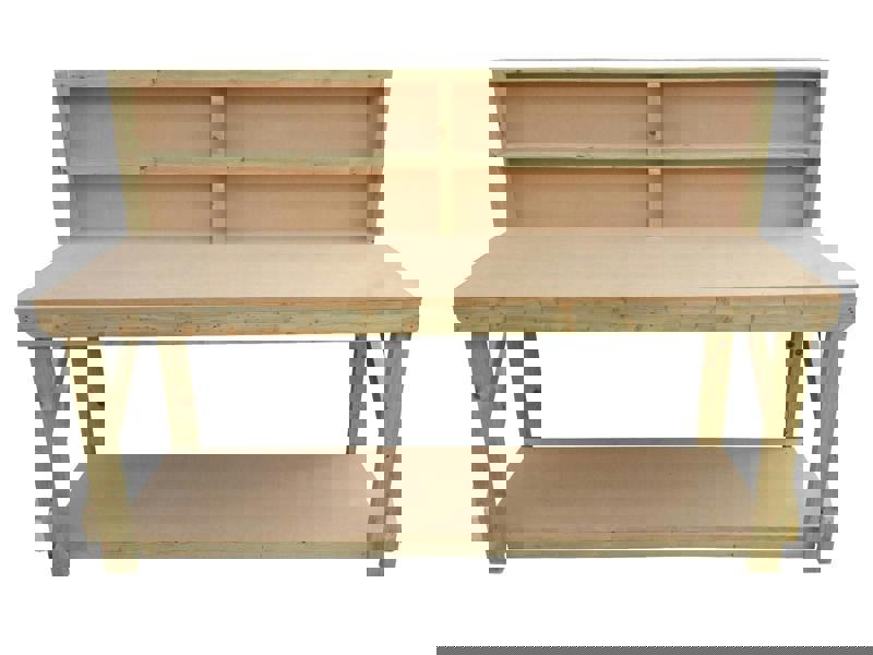 Wooden MDF Top Workbench – Sturdy Workstation with Back Panel, Ideal for Dry Indoor Spaces Such as Garages, Workshops, and Studios