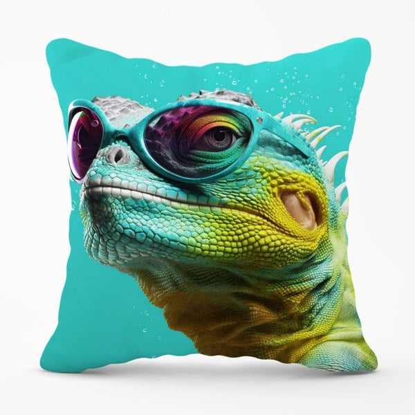 Warren Reed Splashart Iguana Wearing Glasses Cushions