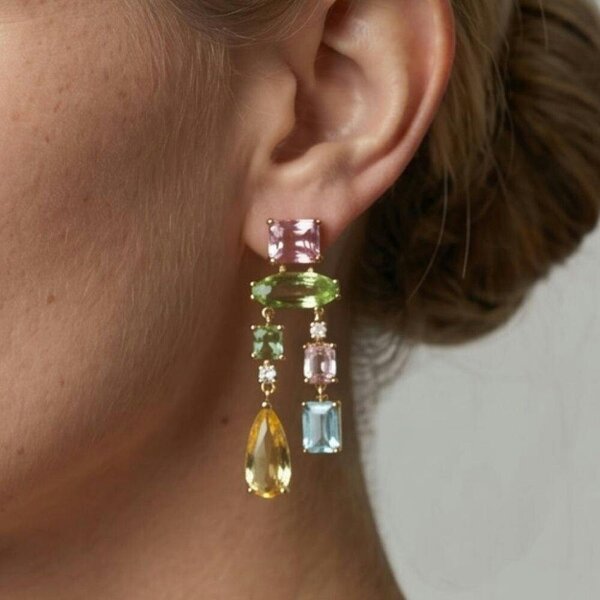 Uchi & Soto Hanabi Mixed Stone Drop Mismatch Earrings