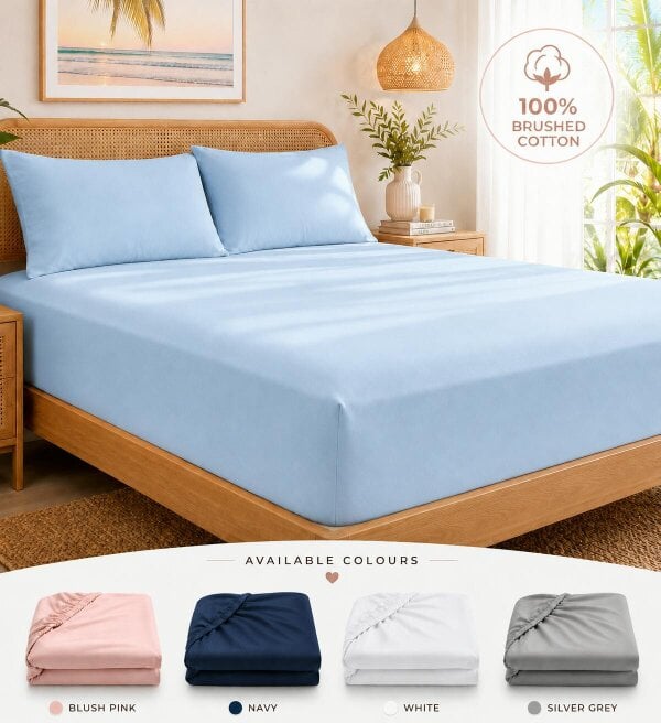 Smart Living 3 Pack Brushed Cotton Fitted Sheets - Blue