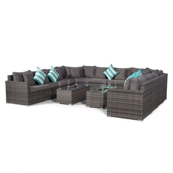 Giardino Santorini U Shape Modular 10 Seat Rattan Sofa Set With 2 Large Drinks Cooler Coffee Tables