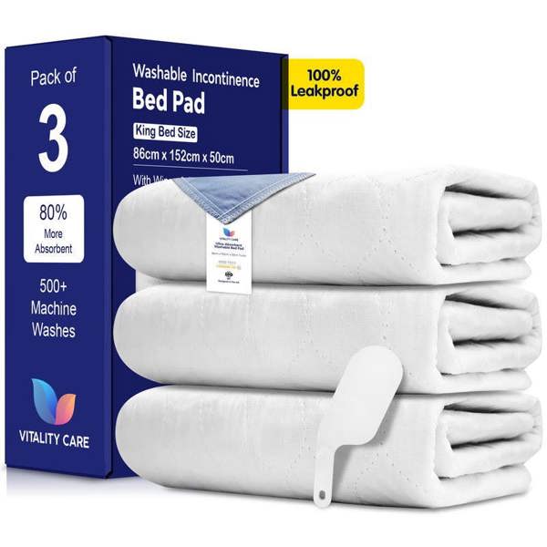 Vitality Care Incontinence Washable Bed Pads Reusable Tumbler dry Bed Size With Tucks & Tuck Tool