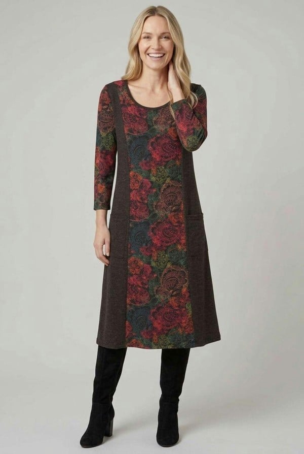 Izabel London Floral 3/4 Sleeve A-Line Midi Dress