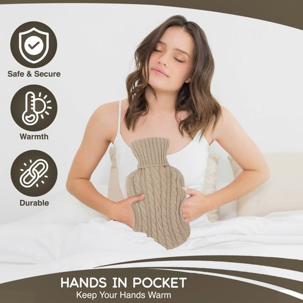 Generise Extra Warmth 2 Litre Hot Water Bottle with Knitted Cover and Pockets