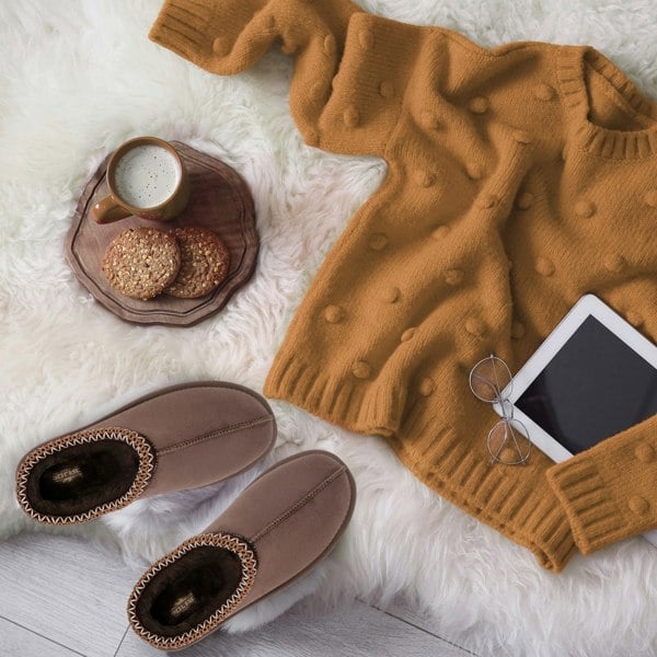 VIVA Mia: Women's Platform Sheepskin Lined Slip Ons Anti Slip Rubber Soles