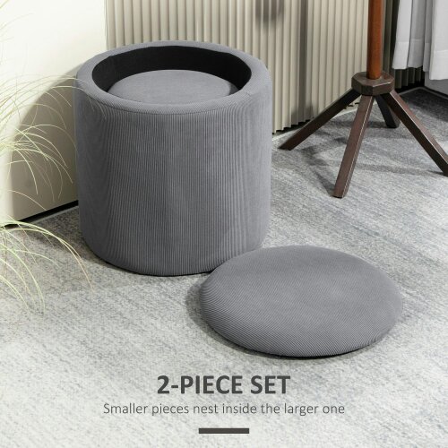 Wyld Haus Seleco Set Of 2 Corduroy Grey Round Storage Ottomans