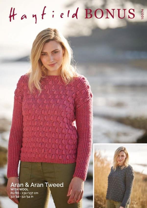 Hayfield Bonus Aran & Bonus Aran Tweed Knitting Pattern 10074, Sweaters for Women, 32 - 54 Inches
