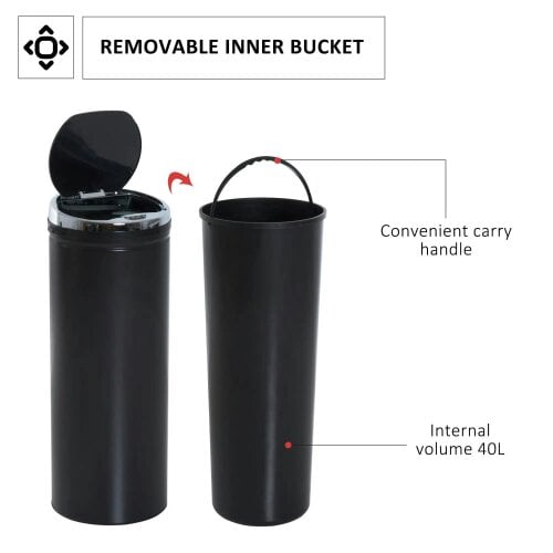 Bobobiy 50L Sensor Bin with Quiet Soft-Close Lid, Stainless Steel for Hygienic Kitchen, Black