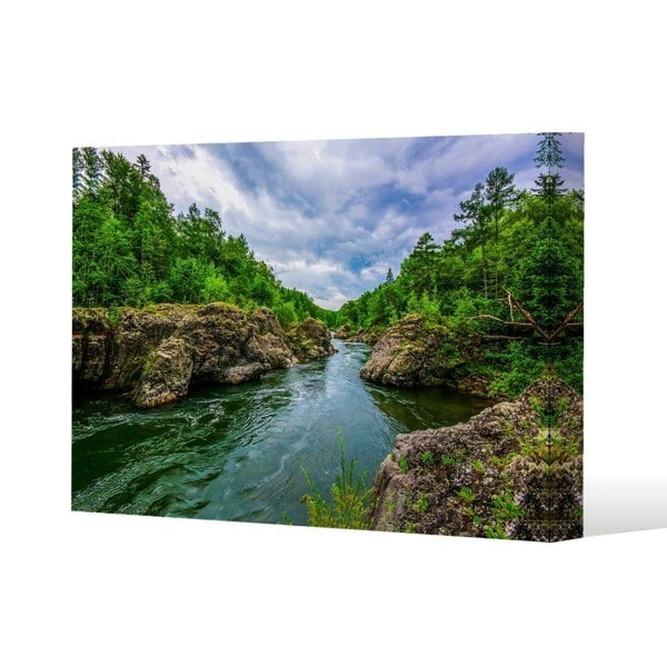 Benjamin Tate Design River in mountain forest landscape Slim Style Canvas Print  30x40cm , 15mm Slim Real wood.