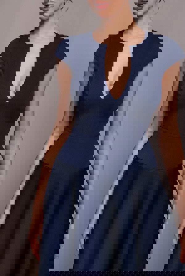 Cap Sleeve Skater High Low Midi Dress - Navy Blue DR5100