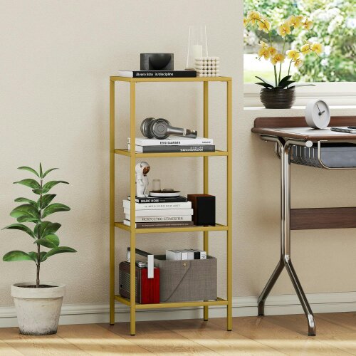 Wyld Haus Nopatti Metal And Glass Gold Tone 4 Tier Vertical Display Shelving Unit