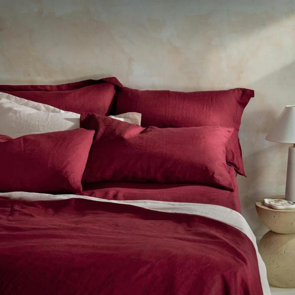 Raspberry French Linen Bed Set Superking - breathable, natural, styled in a bedroom | Soak and Sleep