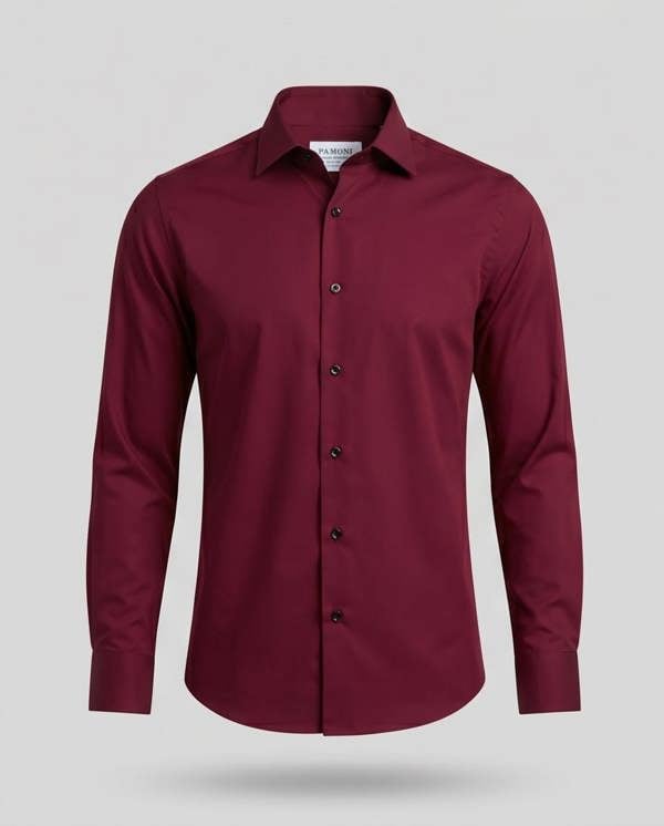 Maroon dress shirt on a light gray background