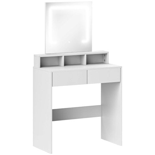 Wyld Haus Linora Roso White Dressing Table With LED Mirror And Built In Storage