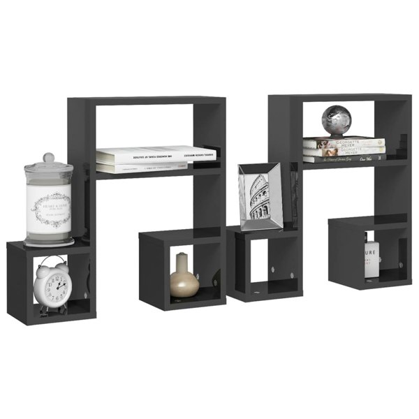 Berkfield Wall Shelf 2 pcs High Gloss Grey 50x15x50 cm Engineered Wood