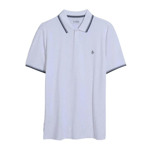 Original Penguin Mens Striped Regular Short-Sleeved Polo Shirt - Bright White - 