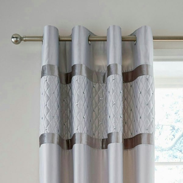Catherine Lansfield Sequin Cluster Fully Lined Eyelet Curtains Silver
