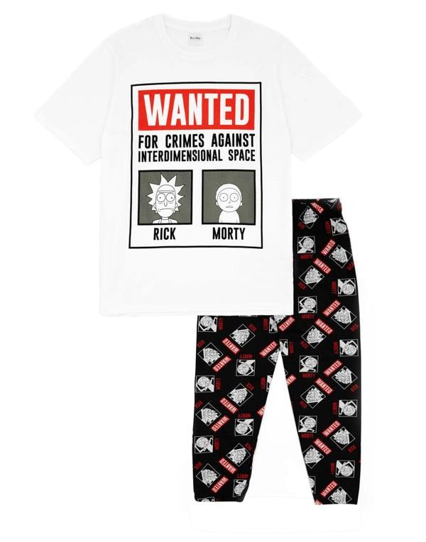 Rick And Morty Mens White Rick And Morty Mugshots Short Sleeve Long Leg Pyjama Set