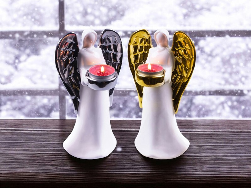 St Helens Gold Wings Standing Ceramic Angel Tealight Holder