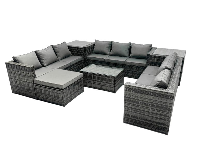 Fimous Rattan Garden Furniture Set Corner Sofa Coffee Table Lounge 10 Seater Outdoor Conservatory