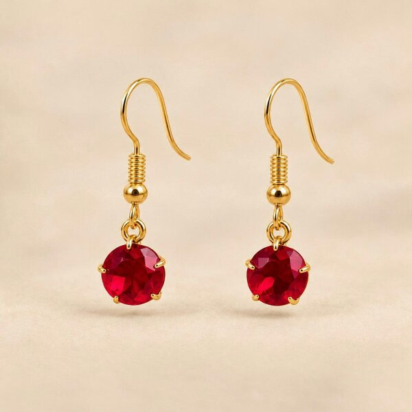 The Colourful Aura Gold Plated Round Coloured Stone Drop Earrings Black Green Red Blue Yellow - Red