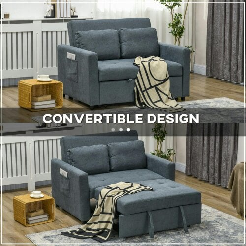 Wyld Haus Matano Maso Charcoal Grey 2 Seater Sofa Bed With Side Pockets And Cushions