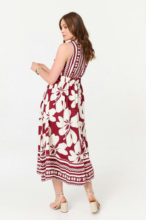 Red | Floral Sleeveless A-Line Maxi Dress