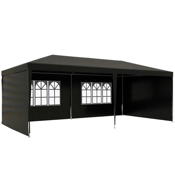 6x3 m black outdoor party tent gazebo with transparent window panels and side curtains