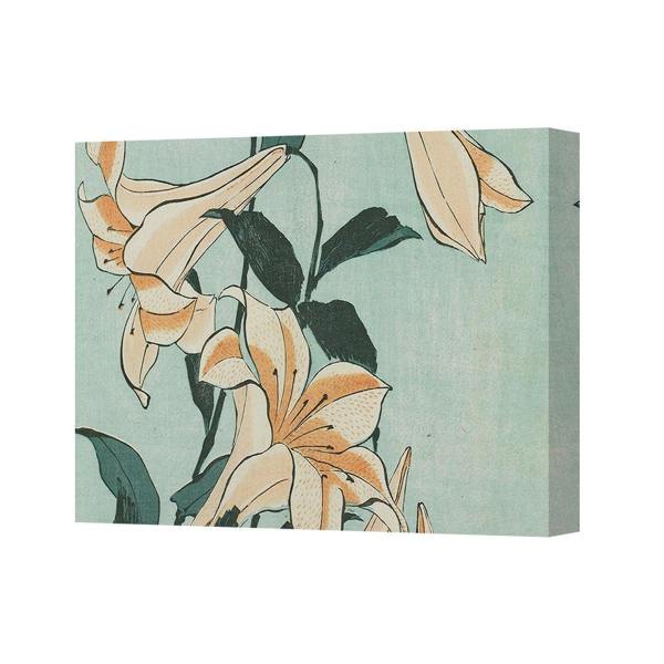 Benjamin Tate Design Teal Background Peach Lily Floral Canvas Wall Art Print