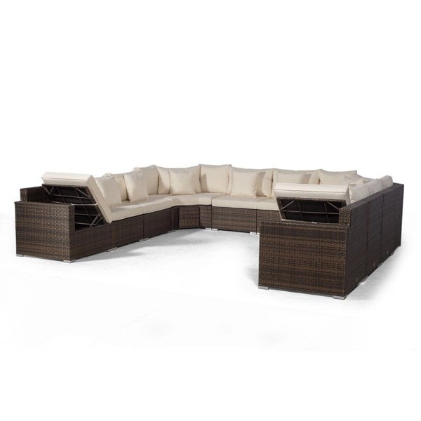 Giardino Santorini U Shape Modular 10 Seat Rattan Sofa Set With 2 Large Drinks Cooler Coffee Tables