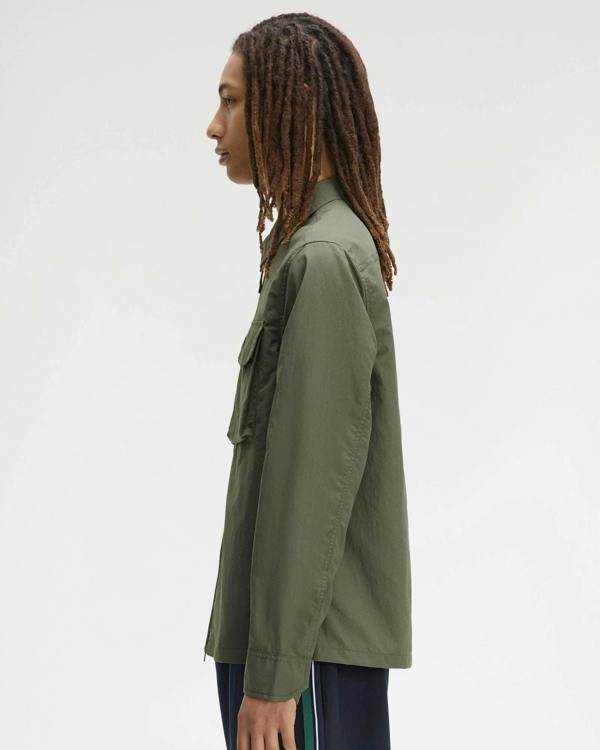 Fred Perry Mens Ripstop Pocket Overshirt - Laurel Wreath Green X21 | CHO | Designer Mens Overshirts