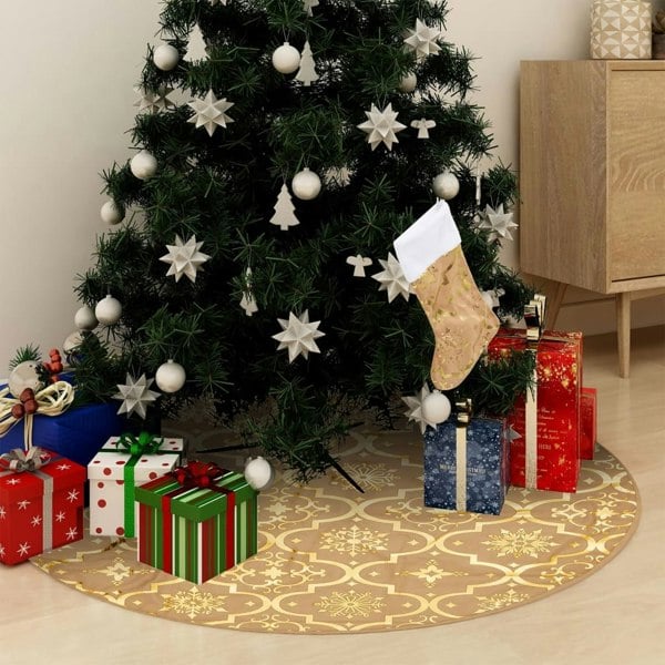 Berkfield Luxury Christmas Tree Skirt with Sock Yellow 150 cm Fabric