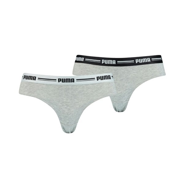 Puma 2-Pack Striped Logo Mid-Rise Brazilian Briefs, Grey Melange