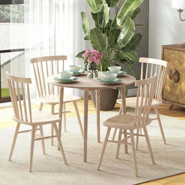 HOMCOM Foldable Dining Table, Round Drop Leaf Table, Wood Legs - Natural wood finish
