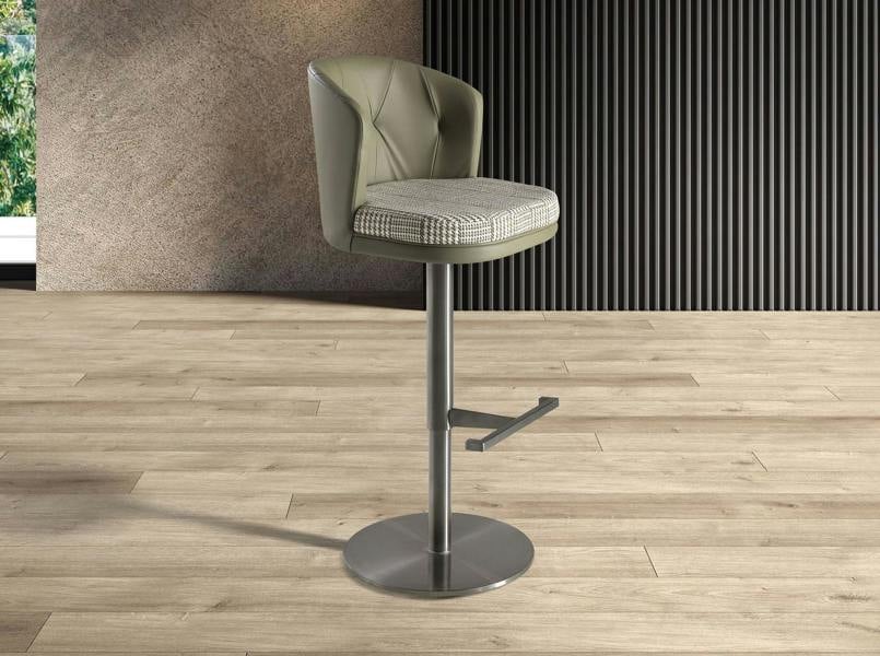 Angel Cerdá Swivel Stool in Dark Green and White Fabric and Olive Green Leatherette 4228