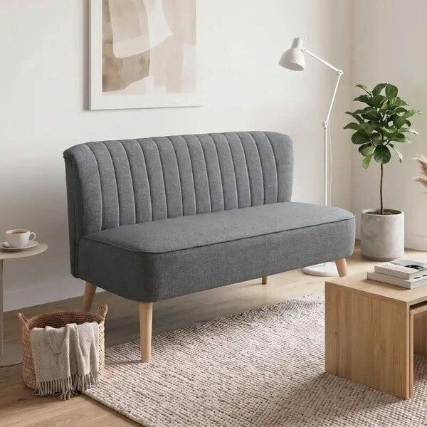 2 Seater Sofa for Living Room, Modern Linen-Look Fabric Couch, Armless Loveseat Sofa Settee for Bedroom, Dark Grey