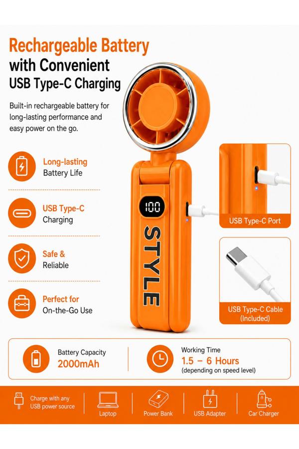 Dyzi Portable Handheld Fan 100 Speed Rechargeable Mini Fan LED Display