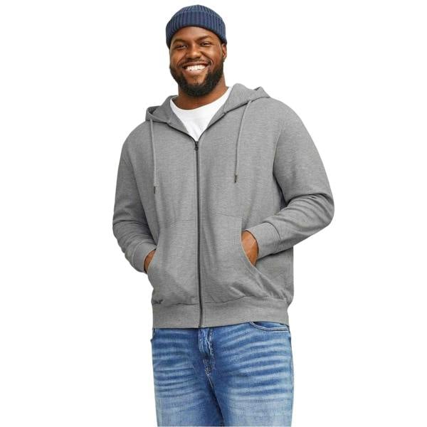 Jack And Jones Mens Big & Tall Full Zip Hoodie - Grey Melange - 