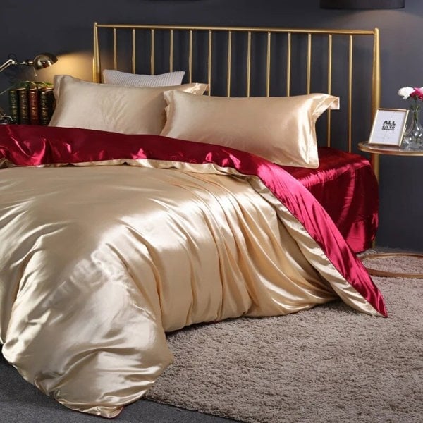 Anyhouz Anycozy Beddings Beige EU Single Size 2 Pcs High End Satin Smooth Duvet Cover Set Luxury Polyester Silky Soft Cozy Bedding Set