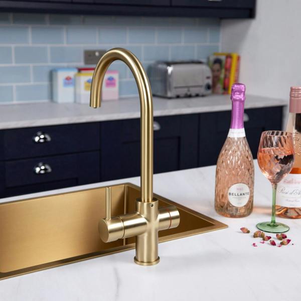 Impromta 3 in 1 Biometric Swan Neck Boiling Water Tap | Brushed Brass Finish