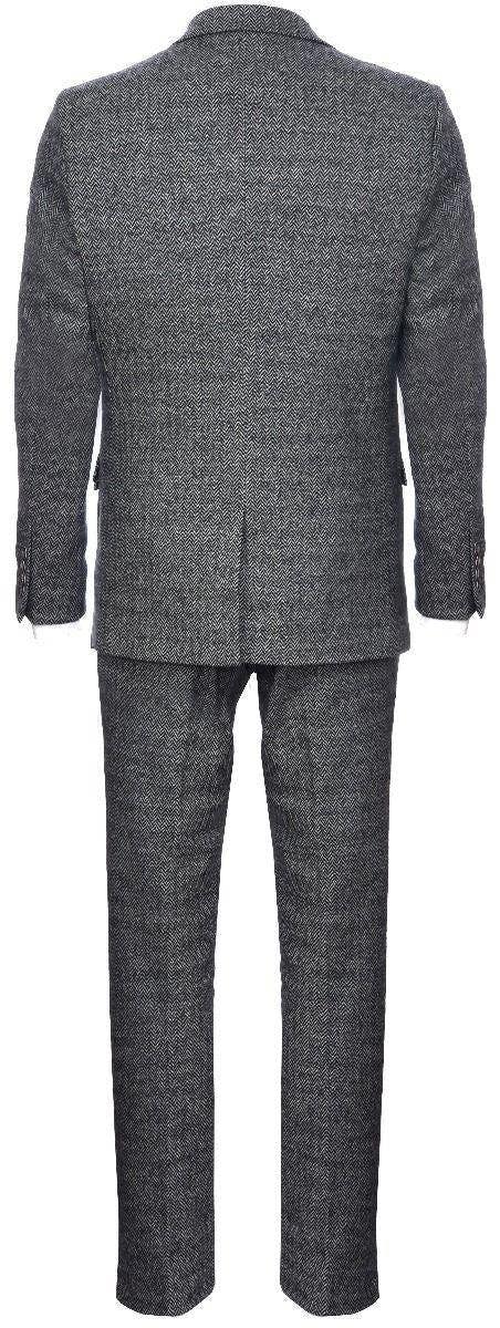 TruClothing Men's 3 Piece Grey Herringbone Tweed Suit