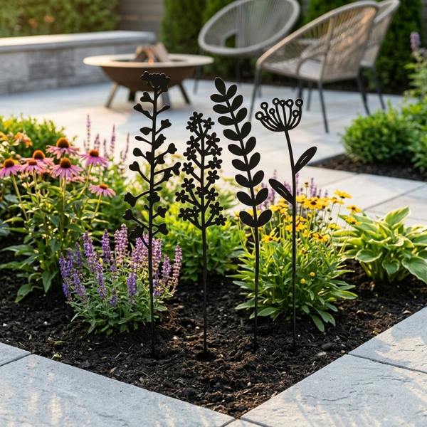 Garden Greatness Set of Four Decorative Flower Garden Stakes