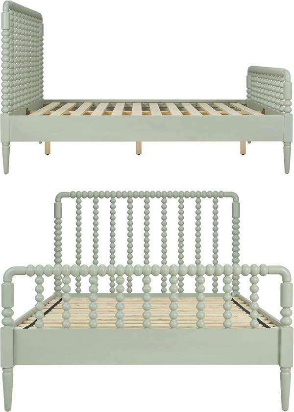 Statement Furniture Cromwell Wooden Bed Frame with Bobbin Design Headboard and Foot End - Pale Olive