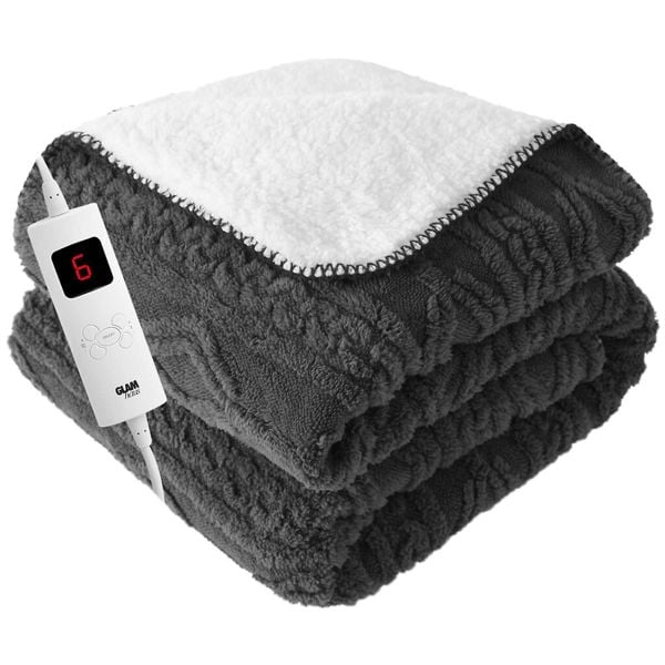 GlamHaus Heated Electric Throw Blanket - Luxurious & Soft Design - 9 Temperature Settings & 9-Hour Timer Dark Grey